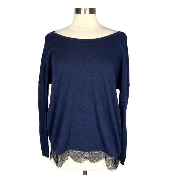 Joie Yael Womens Blue Lace Hem Sweater Cashmere Relaxed Scoop Back size Small - Picture 3 of 15